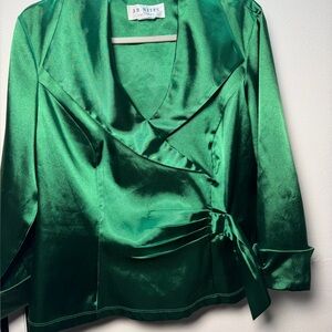 J.R. Nites Emerald Green Satin Wrap Blouse
